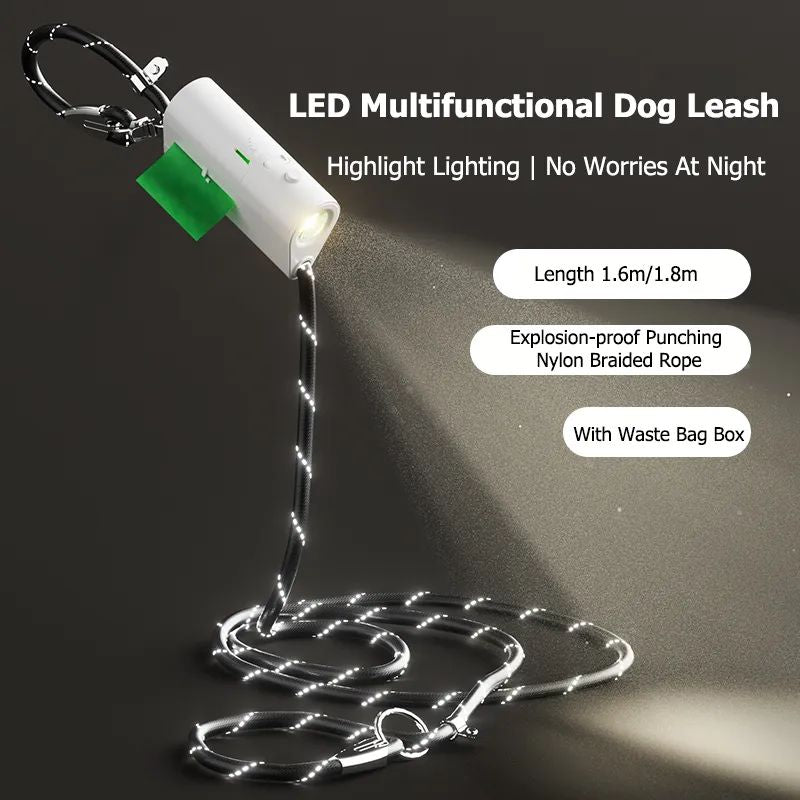 AnniePaw Patent LumiLeash Pro: All-in-One Dog Leash - Integrated Waste Storage Reflective Nylon Anti-Burst Adjustable Harness Stop Buckle