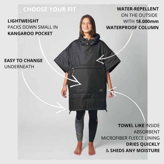 VOITED 2nd Edition Outdoor Poncho for Surfing, Camping, Vanlife & Wild Swimming - Black